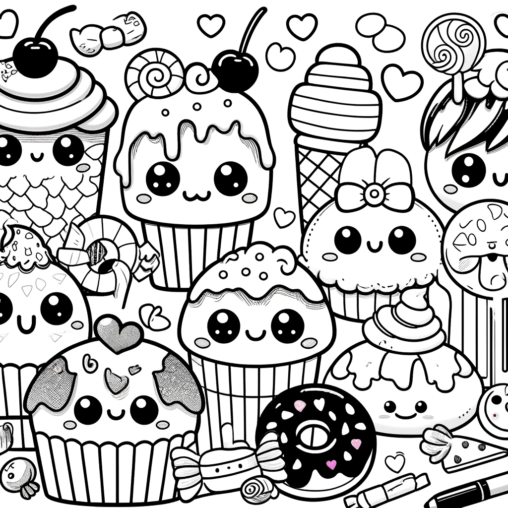 Cute kawaii Sweets Candy Ice cream Cup Cakes Free Coloring pages for ...