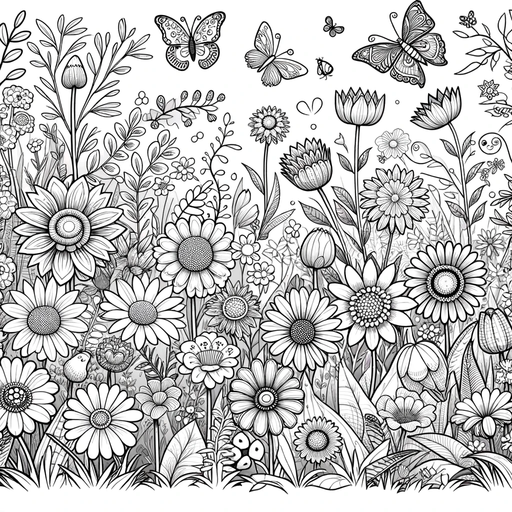 Free coloring pages for adults Spring flowers and butterflies